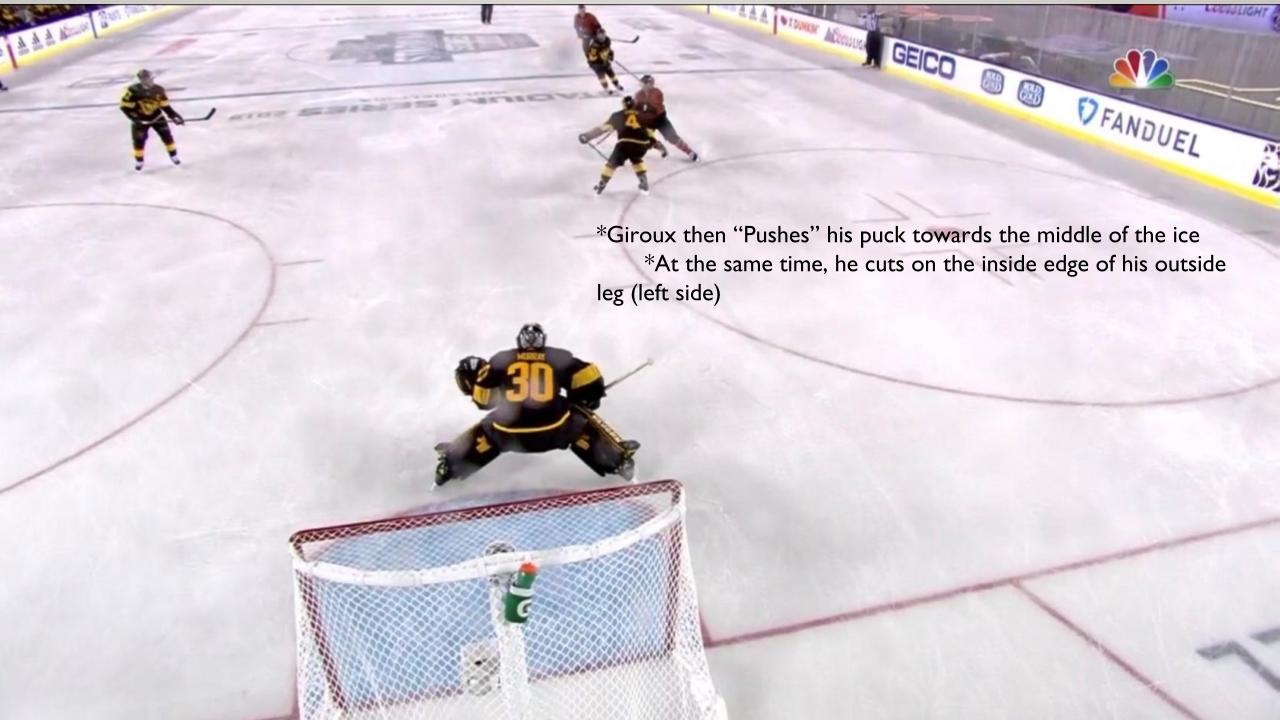 Giroux pushes the puck laterally